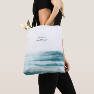 Modern Minimalist Blue Watercolor Ocean Tote Bag