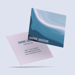 Modern Minimalist Blue Watercolor Wavy ocean  Square Business Card