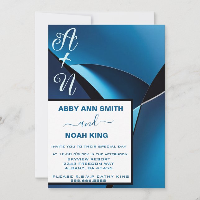 Modern Minimalist Blue Wave Wedding Invitation (Front)