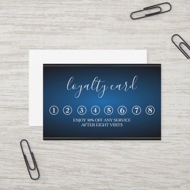 Modern Minimalist Blue & White Loyalty Card (Front/Back In Situ)