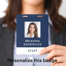 Modern Minimalist Blue & White Photo ID Staff