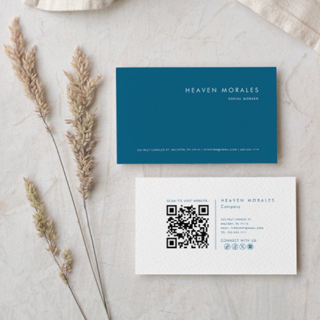 Modern Minimalist Blue White Social Worker Business Card (Creator Uploaded)