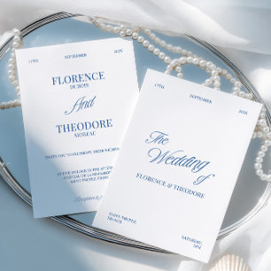 Modern Minimalist Blue & White Wedding Invitation