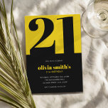 Modern Minimalist Blue Yellow 21st Birthday Invitation<br><div class="desc">Modern minimalist 21st birthday invitation featuring simple design with elegant chic typography in black and yellow colour.</div>