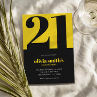 Modern Minimalist Blue Yellow 21st Birthday