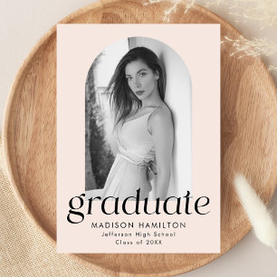 Modern Minimalist Blush Arch Photo Graduation Announcement