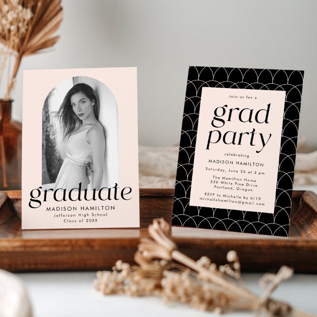 Modern Minimalist Blush Photo Graduation Party Invitation (Creator Uploaded)