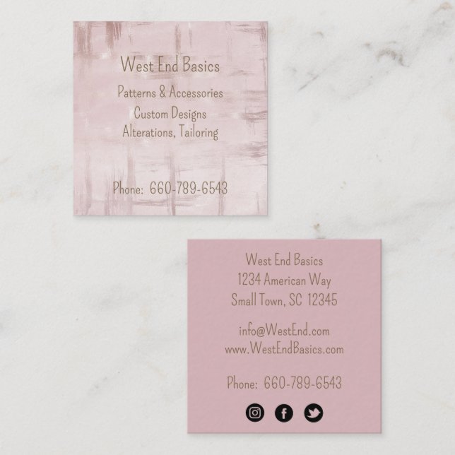 Modern, Minimalist Blush Pink and Rose Gold  Square Business Card (Front/Back)