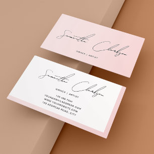 Modern Minimalist Blush Pink Handwritten Script Business Card