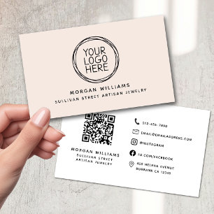 Modern Minimalist Blush Pink Logo QR Code Business Card
