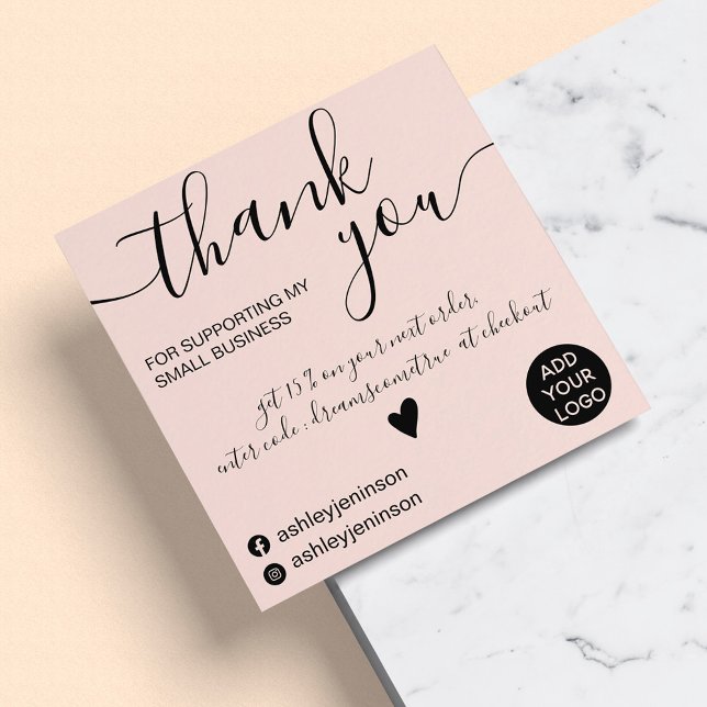 Modern minimalist blush pink order thank you square business card (Creator Uploaded)