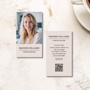 Modern Minimalist Blush Pink Photo QR Social Media Business Card