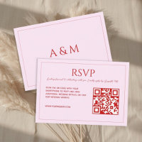 Modern minimalist blush pink red QR code wedding 