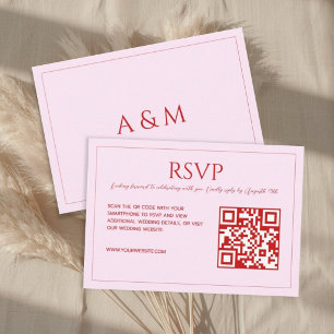 Modern minimalist blush pink red QR code wedding  RSVP Card