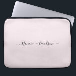 Modern Minimalist Blush Pink Script Custom Name Laptop Sleeve<br><div class="desc">A simple stylish custom name typography design in a casual script font in striking black on light pastel pink. The perfect item for the trendy minimalist. An on trend bespoke gift or accessory for any occasion. Debra Valencia, a visionary surface pattern artist, product designer and entrepreneur with a passion for...</div>