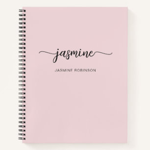 Modern Minimalist Blush Pink Script Monogram Name Notebook