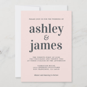 Modern Minimalist Blush Pink Wedding Invitation