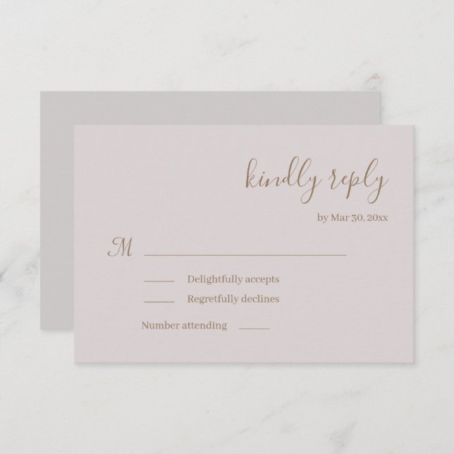 Modern Minimalist Blush Wedding RSVP Invitation (Front/Back)