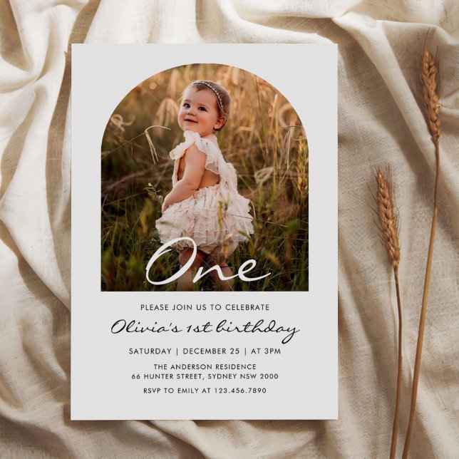 Modern Minimalist Boho 1st Birthday Photo Invitation (Creator Uploaded)