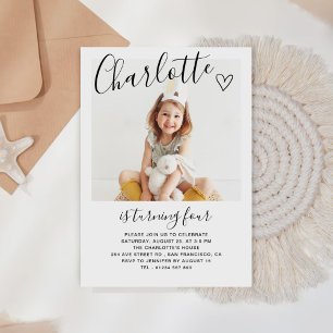 Modern Minimalist Boho 4th Birthday Photo Invitation