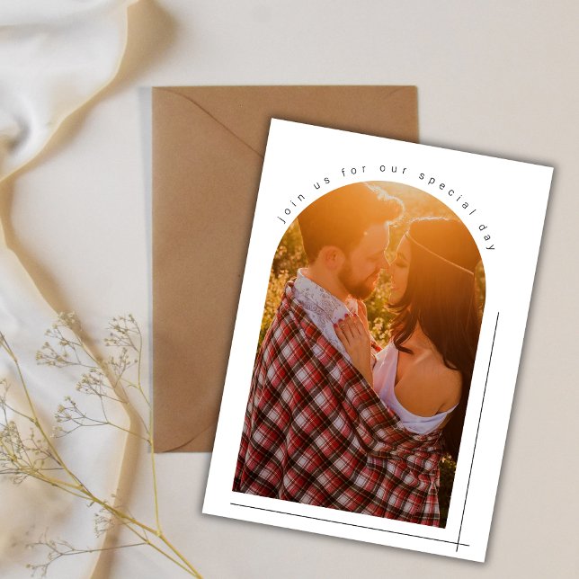 Modern Minimalist Boho Arch Photo Simple Wedding Invitation (Creator Uploaded)
