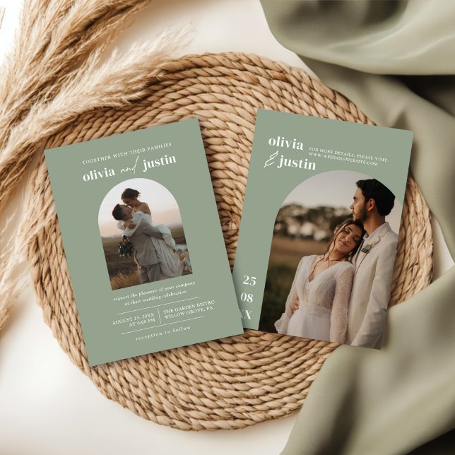 Modern Minimalist Boho Arch Photo Wedding  Invitation (Creator Uploaded)