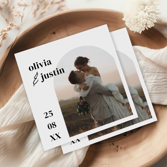 Modern Minimalist Boho Arch Photo Wedding Napkin (Creator Uploaded)