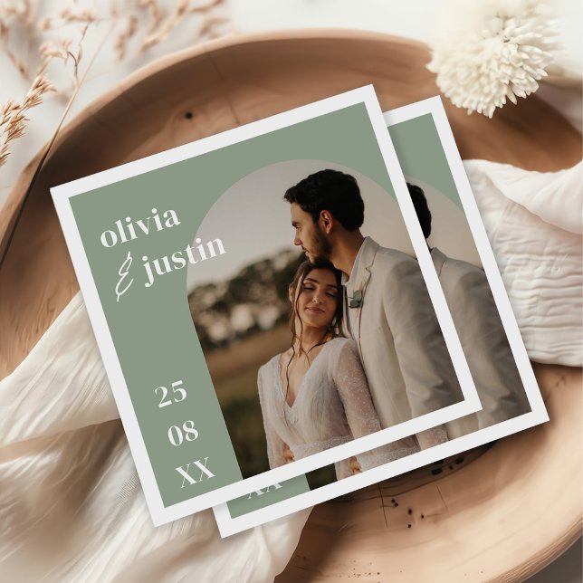 Modern Minimalist Boho Arch Photo Wedding Napkin (Creator Uploaded)