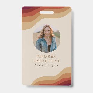 Modern Minimalist Boho Beige Photo QR Name ID Badge