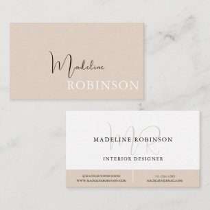 Modern Minimalist Boho Beige Script Business Card
