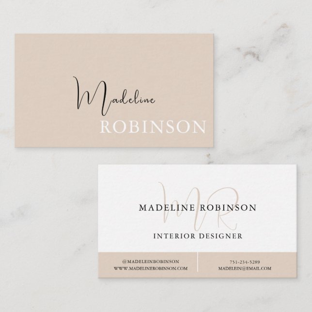 Modern Minimalist Boho Beige Script Business Card (Front/Back)