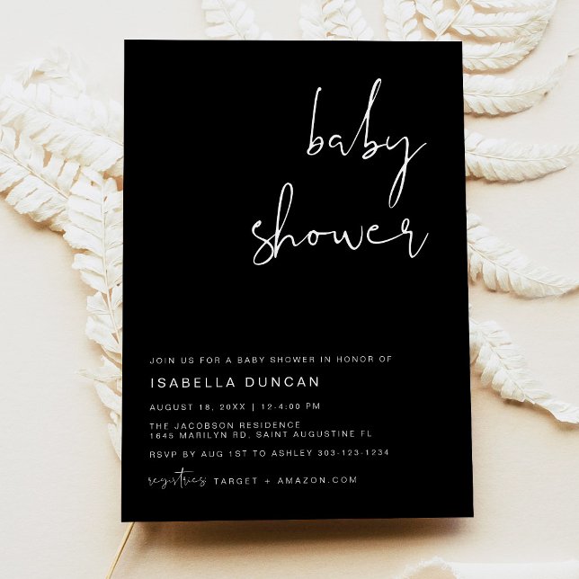 Modern Minimalist Boho Black Baby Shower Invitation (Creator Uploaded)