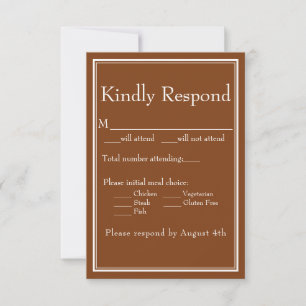 Modern Minimalist Boho Brown Meal Choice RSVP Card