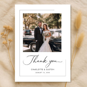 Modern Minimalist Boho Budget Wedding Photo Thank You Card