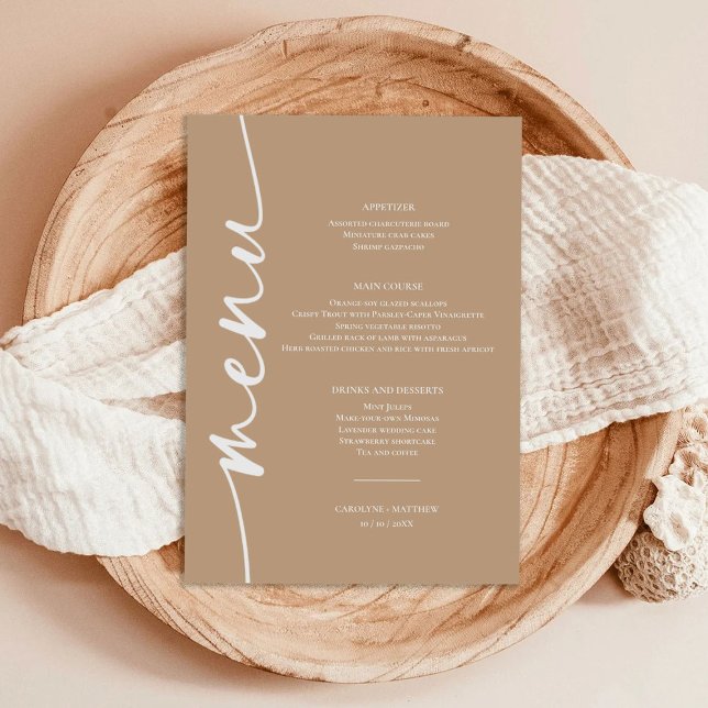Modern Minimalist Boho Desert Wedding Dinner  Menu (Creator Uploaded)
