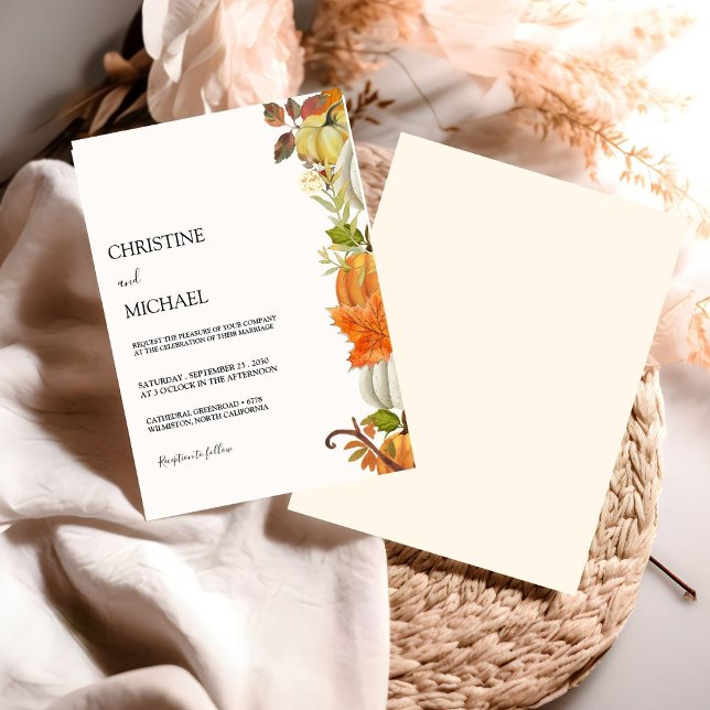 Modern Minimalist Boho Fall Pumpkin Wedding  Invitation (Creator Uploaded)