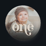 Modern Minimalist Boho First Birthday Photo  Paper Plate<br><div class="desc">A modern and minimalist first birthday photo paper plate featuring a boho and bohemian retro style typography of "One" in the bottom centre and a cute photo of your baby. Personalise the details and picture.</div>