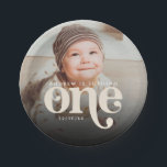 Modern Minimalist Boho First Birthday Photo  Paper Plate<br><div class="desc">A modern and minimalist first birthday photo paper plate featuring a boho and bohemian retro style typography of "One" in the bottom centre and a cute photo of your baby. Personalise the details and picture.</div>