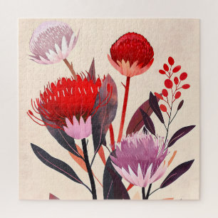 Modern Minimalist Boho Floral Botanical Jigsaw Puzzle