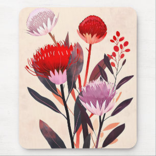 Modern Minimalist Boho Floral Botanical Mouse Pad