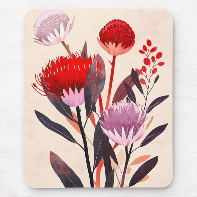 Modern Minimalist Boho Floral Botanical Mouse Pad (Front)