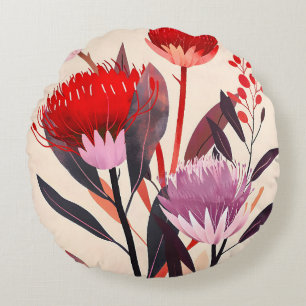 Modern Minimalist Boho Floral Botanical Round Cushion