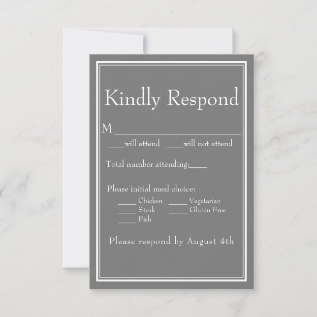Modern Minimalist Boho Grey Meal Choice RSV RSVP Card (Front)