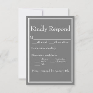 Modern Minimalist Boho Grey Meal Choice RSV RSVP Card