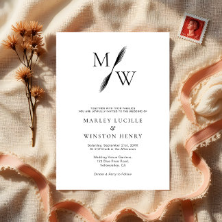 Modern Minimalist Boho Monogram Wedding Invitation