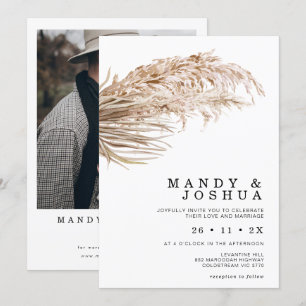 Modern Minimalist Boho Palm Pampas Grass Wedding Invitation