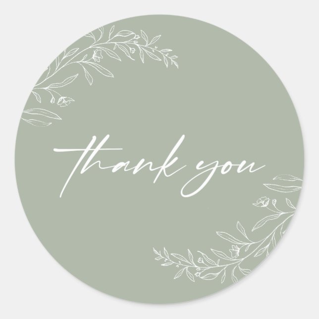 Modern Minimalist Boho Sage Green Script Classic Round Sticker (Front)