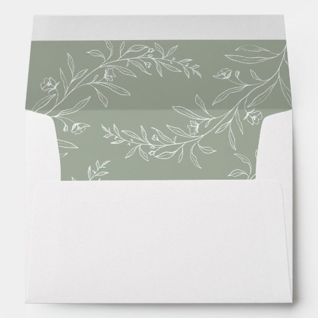 Modern Minimalist Boho Sage Green Wedding Envelope (Back (Bottom))