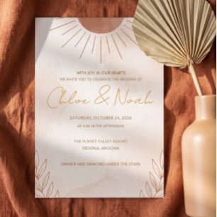 Modern Minimalist Boho Terracotta Sun Wedding Invi Invitation