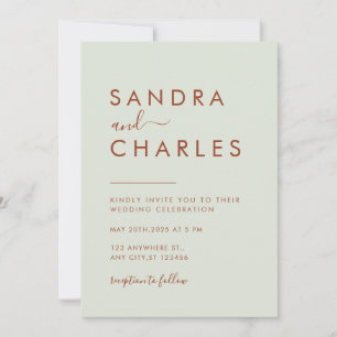 Modern Minimalist Boho Terracotta wedding  Invitation